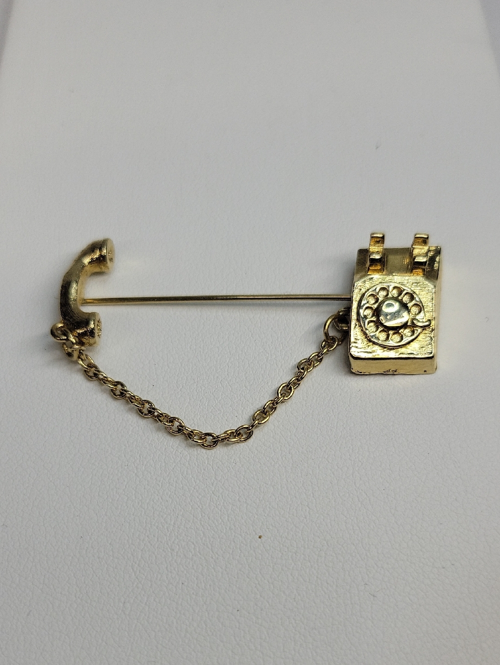 Vintage Avon Telephone Safety Pin Brooch in Gold Tone